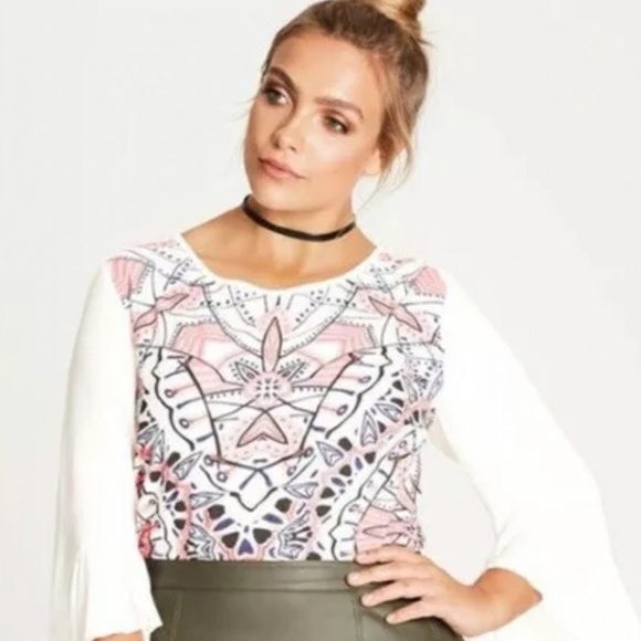 City Chic Tops - WAS $35 CITY CHIC TOP IVORY FLOWY BELL SLEEVE